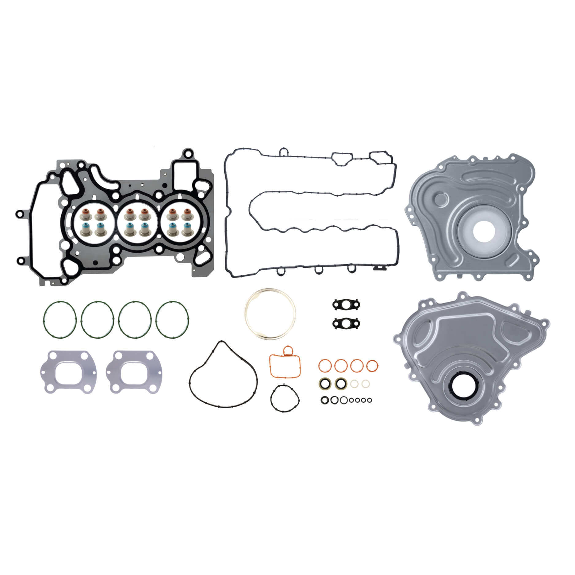 Juego de juntas para Chevrolet, Buick, 1.2 l., L3, 12 Válvulas, DOHC, Trax, Envista 24/25, TrailBlazer 21/25, Encore GX 20/25, Turbo, LIH; Cabeza MLS y escápe MLS, admisión y puntería en silicón, retén trasero con portaretén, tapa de distribución metalica con retén integrado. FSX-3030080